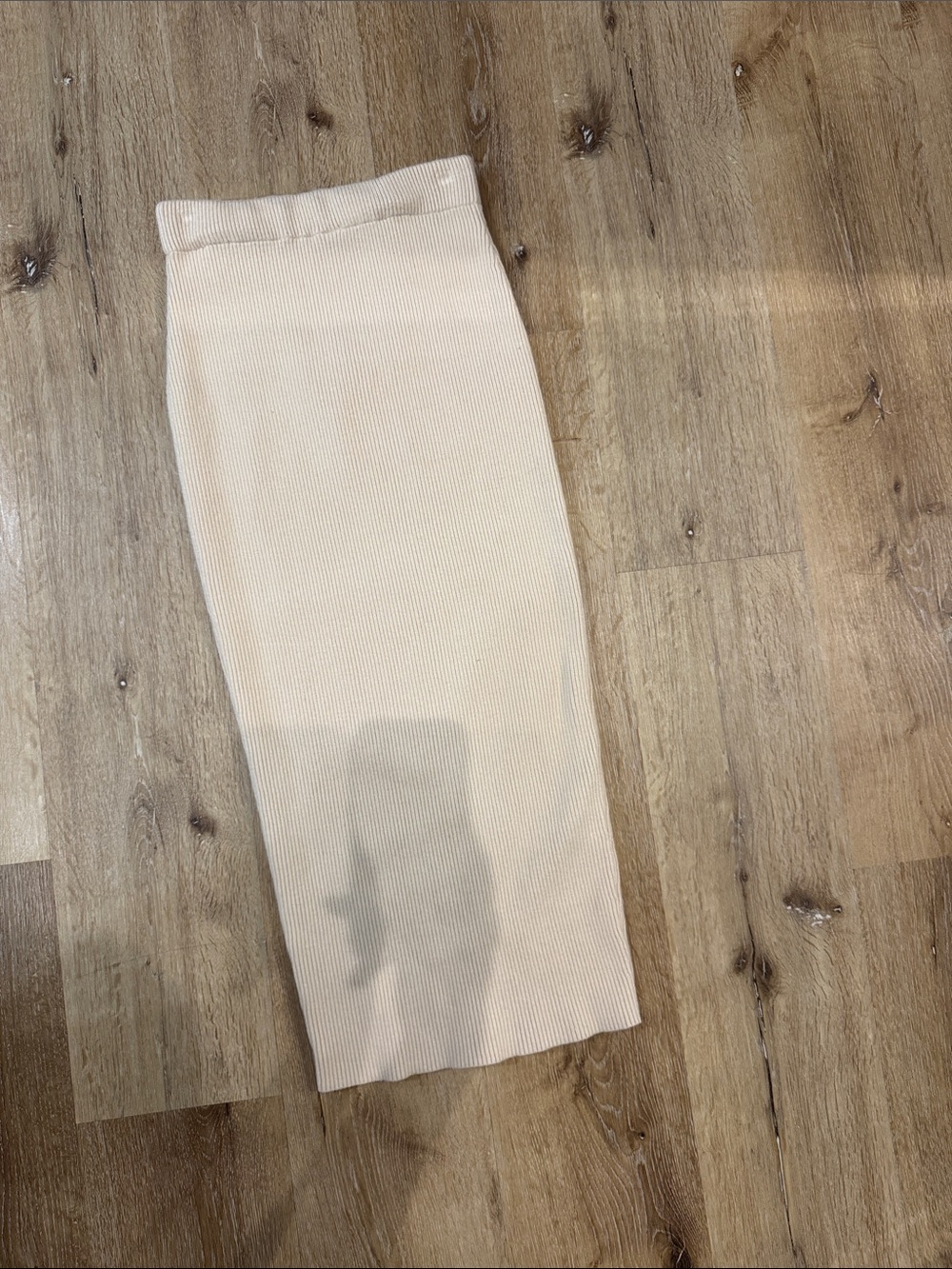 Ribbed Knit Midi Skirt in Light Cream